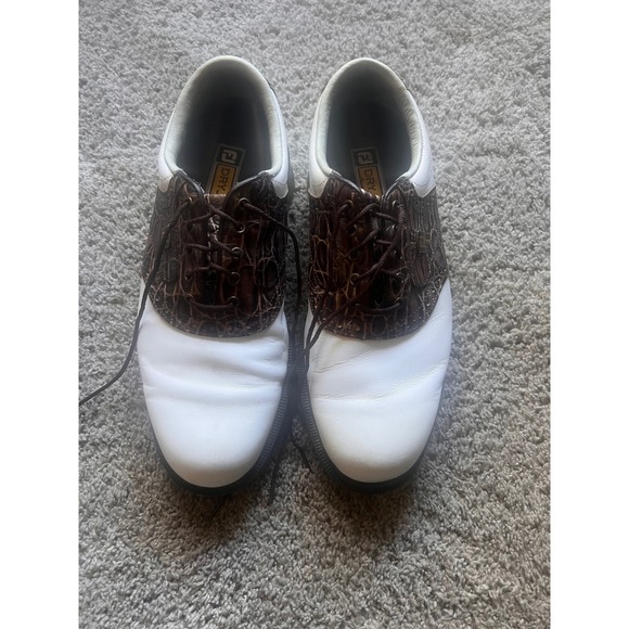 FootJoy DryJoys Mens Golf Shoes White Croc Embossed Leather Spikes Size 7.5 W‎ - Picture 2 of 5
